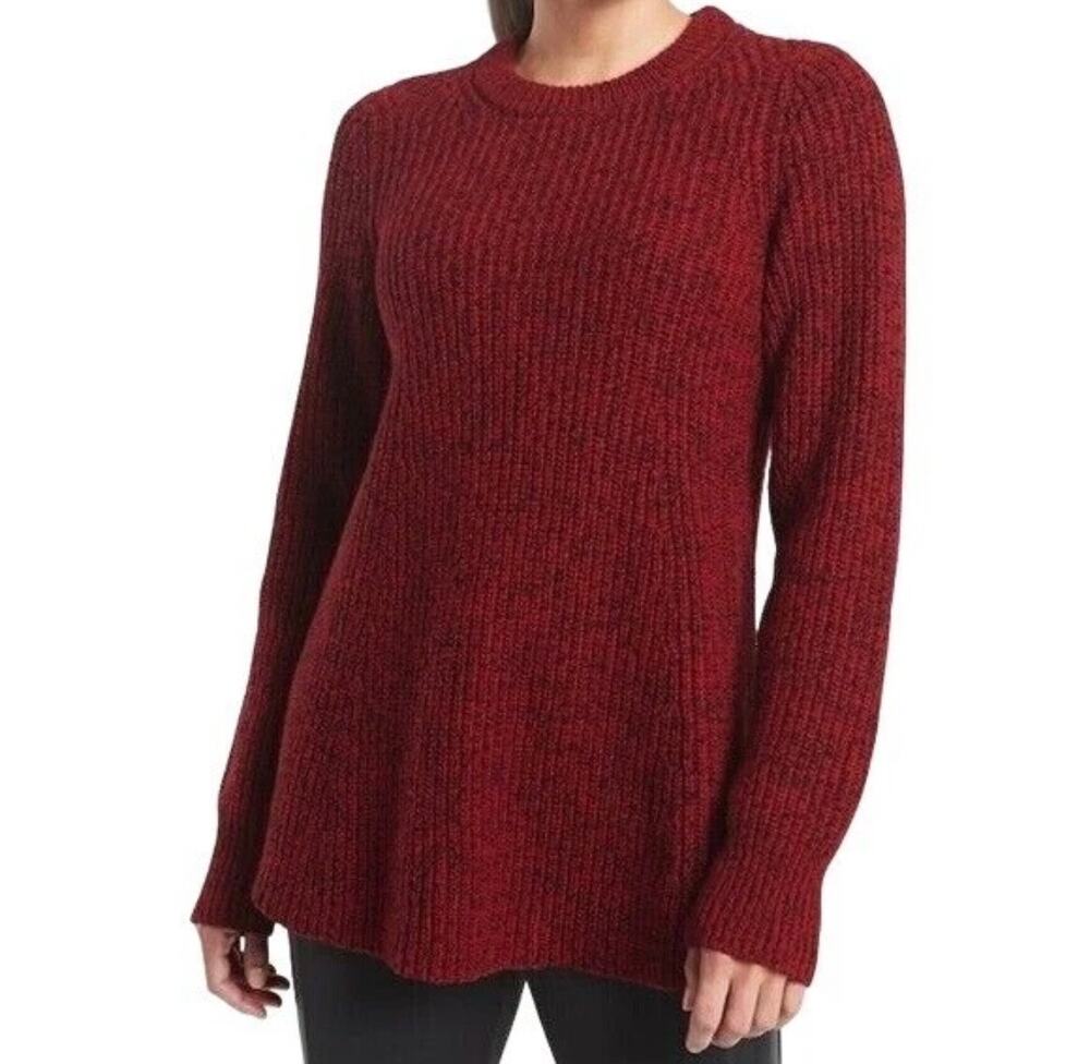 Athleta Sierra Wool Blend Chunky Knit Sweater XS Candy Red Marled Crew Neck Top